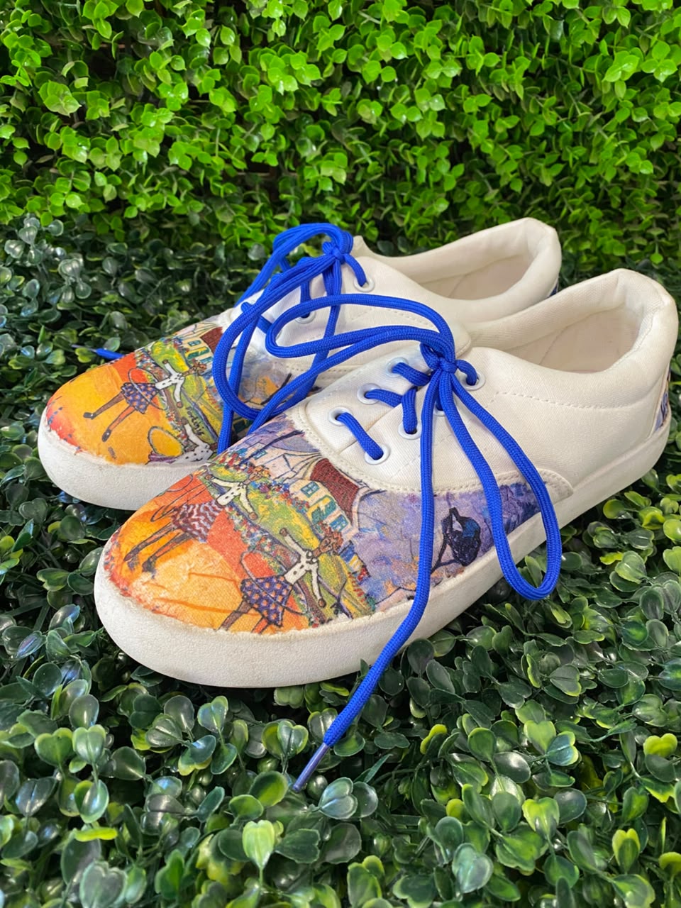 White Graphic Canvas Lace-Up Sneakers