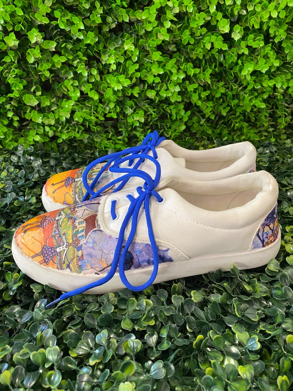 White Graphic Canvas Lace-Up Sneakers