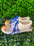 White Graphic Canvas Lace-Up Sneakers