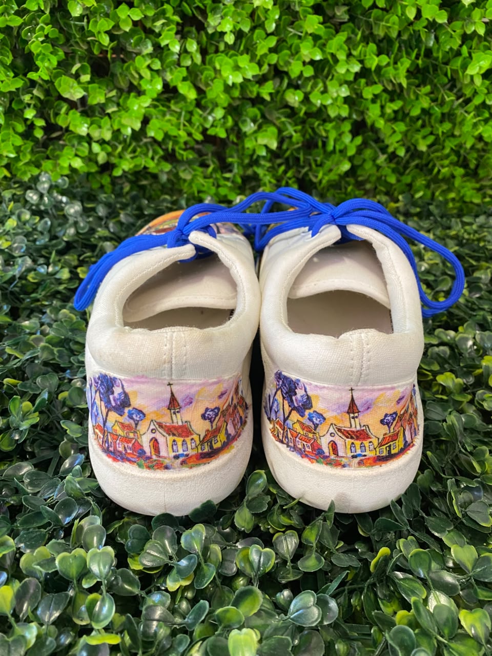 White Graphic Canvas Lace-Up Sneakers