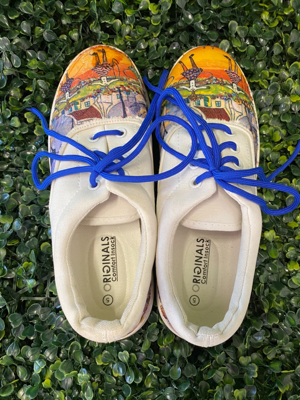 White Graphic Canvas Lace-Up Sneakers