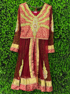 Burgundy & Gold Embroidered Traditional Maxi Dress