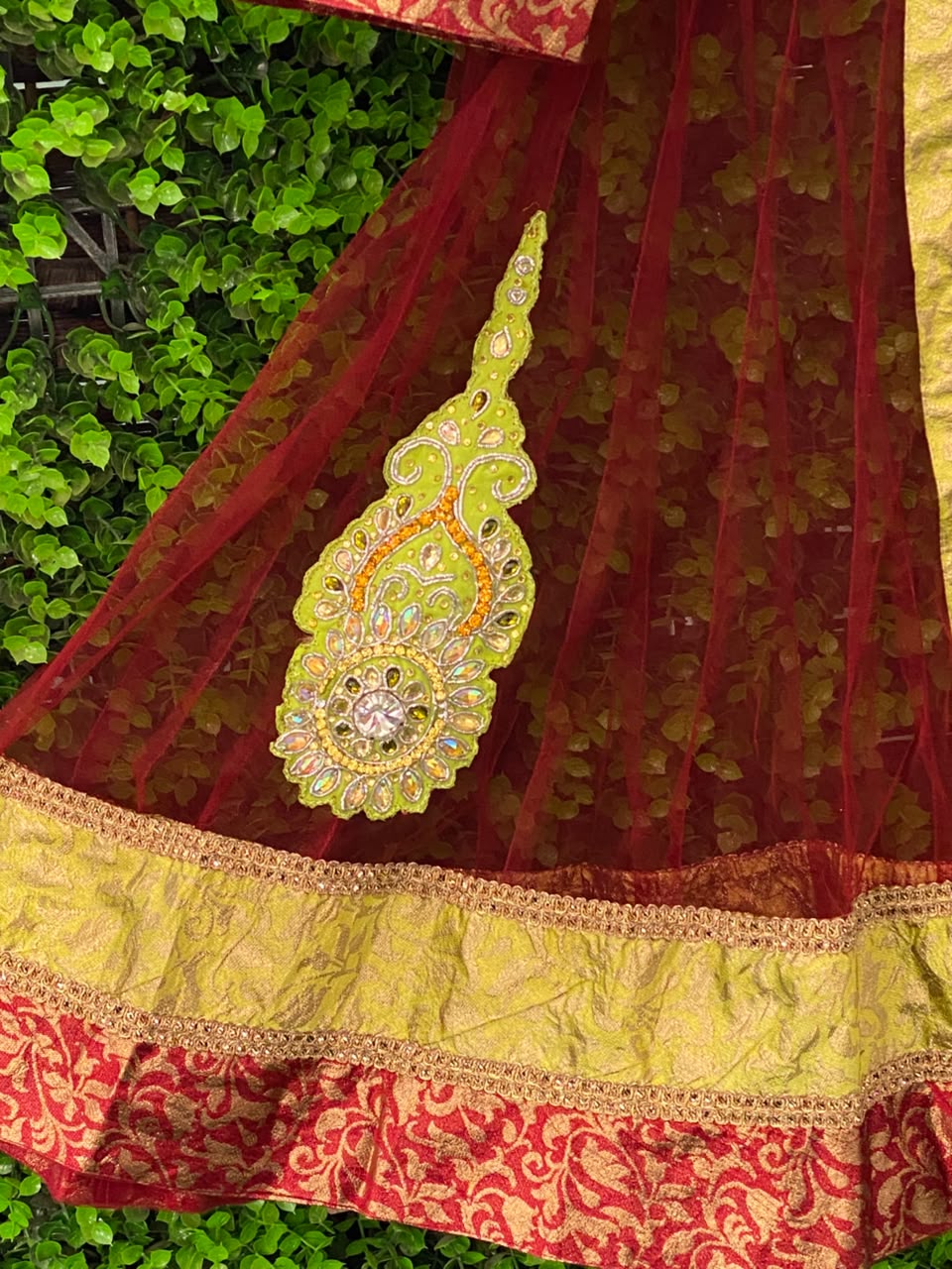 Burgundy & Gold Embroidered Traditional Maxi Dress