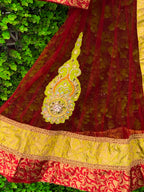 Burgundy & Gold Embroidered Traditional Maxi Dress