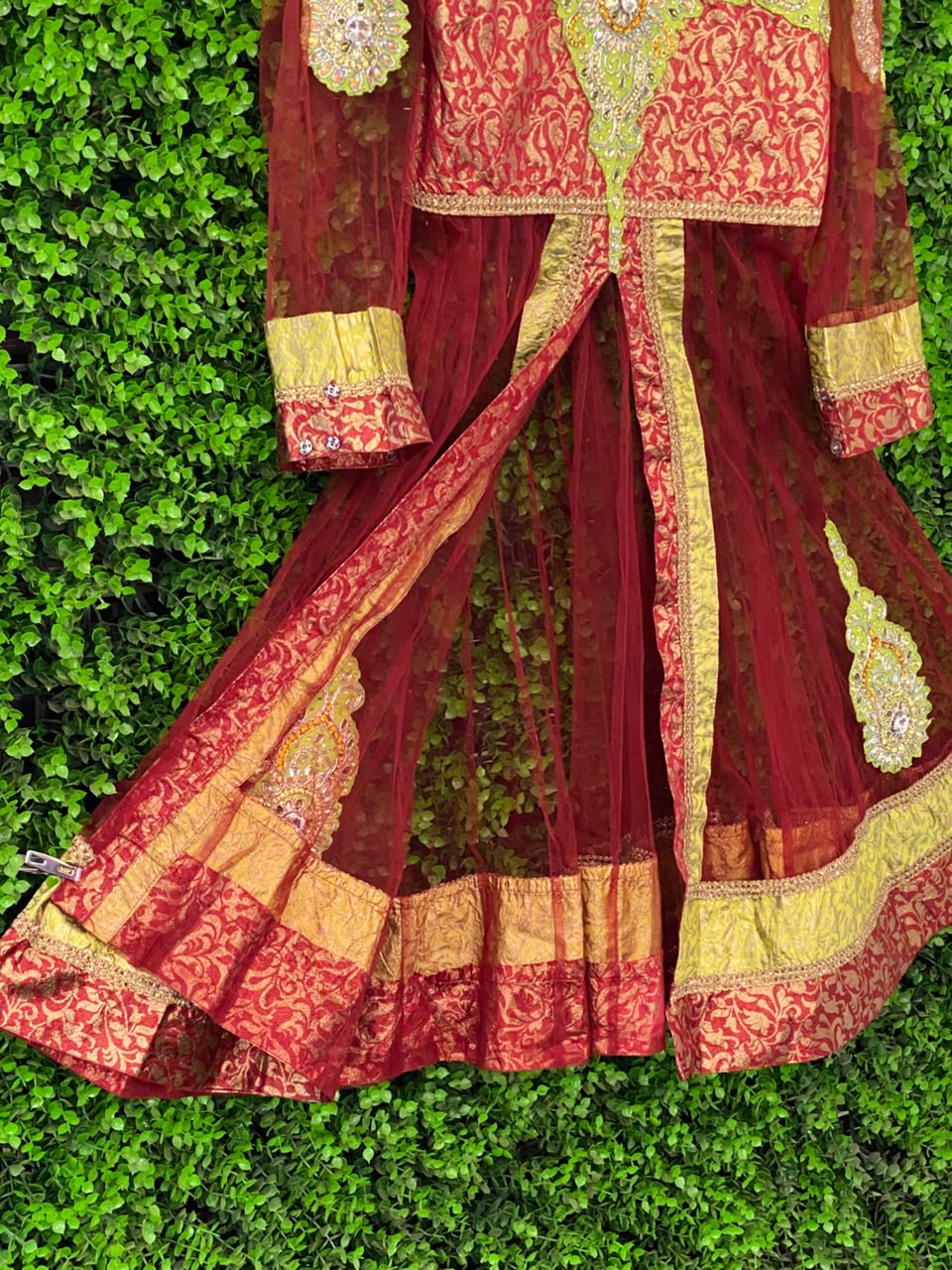 Burgundy & Gold Embroidered Traditional Maxi Dress