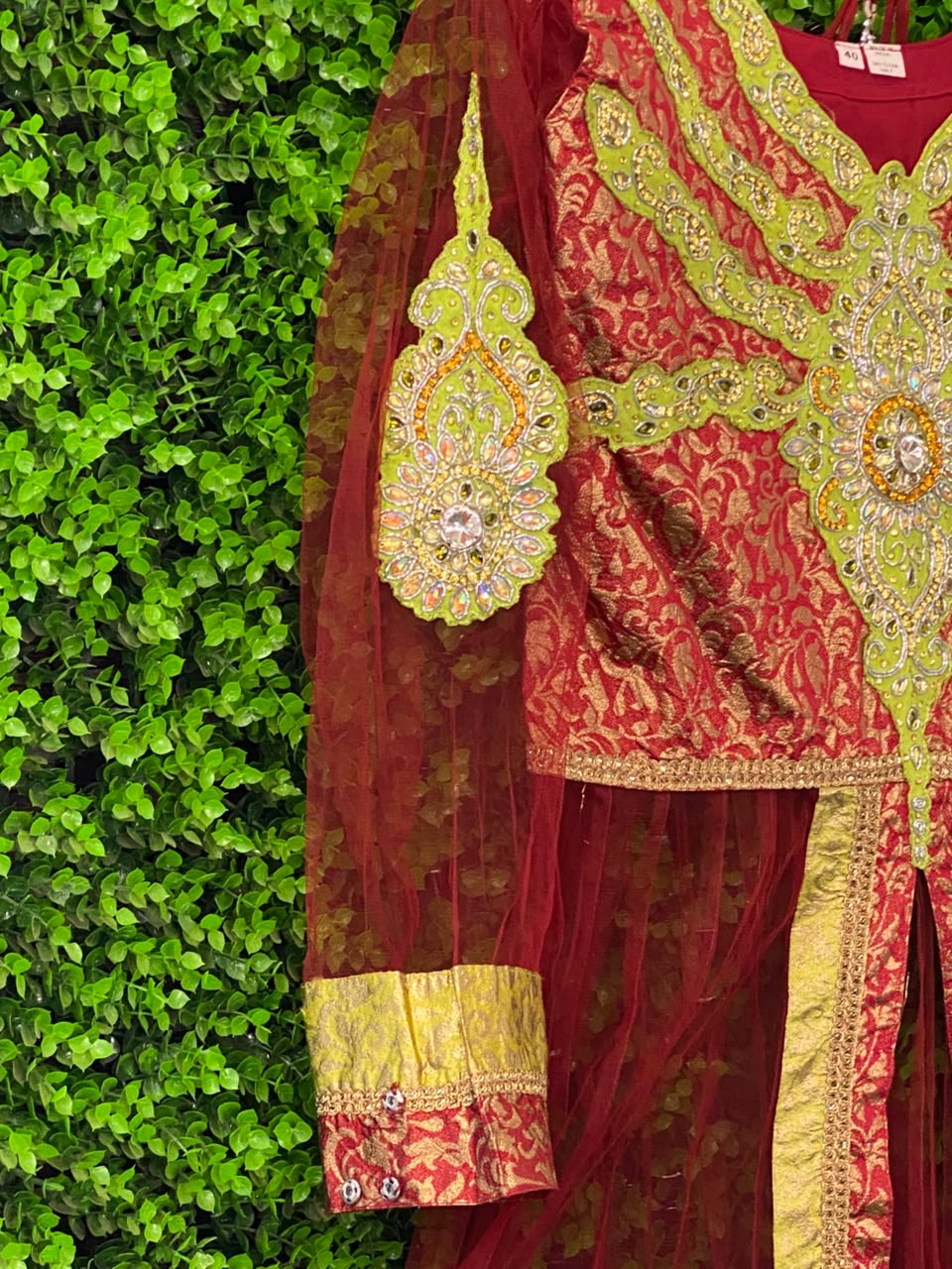 Burgundy & Gold Embroidered Traditional Maxi Dress