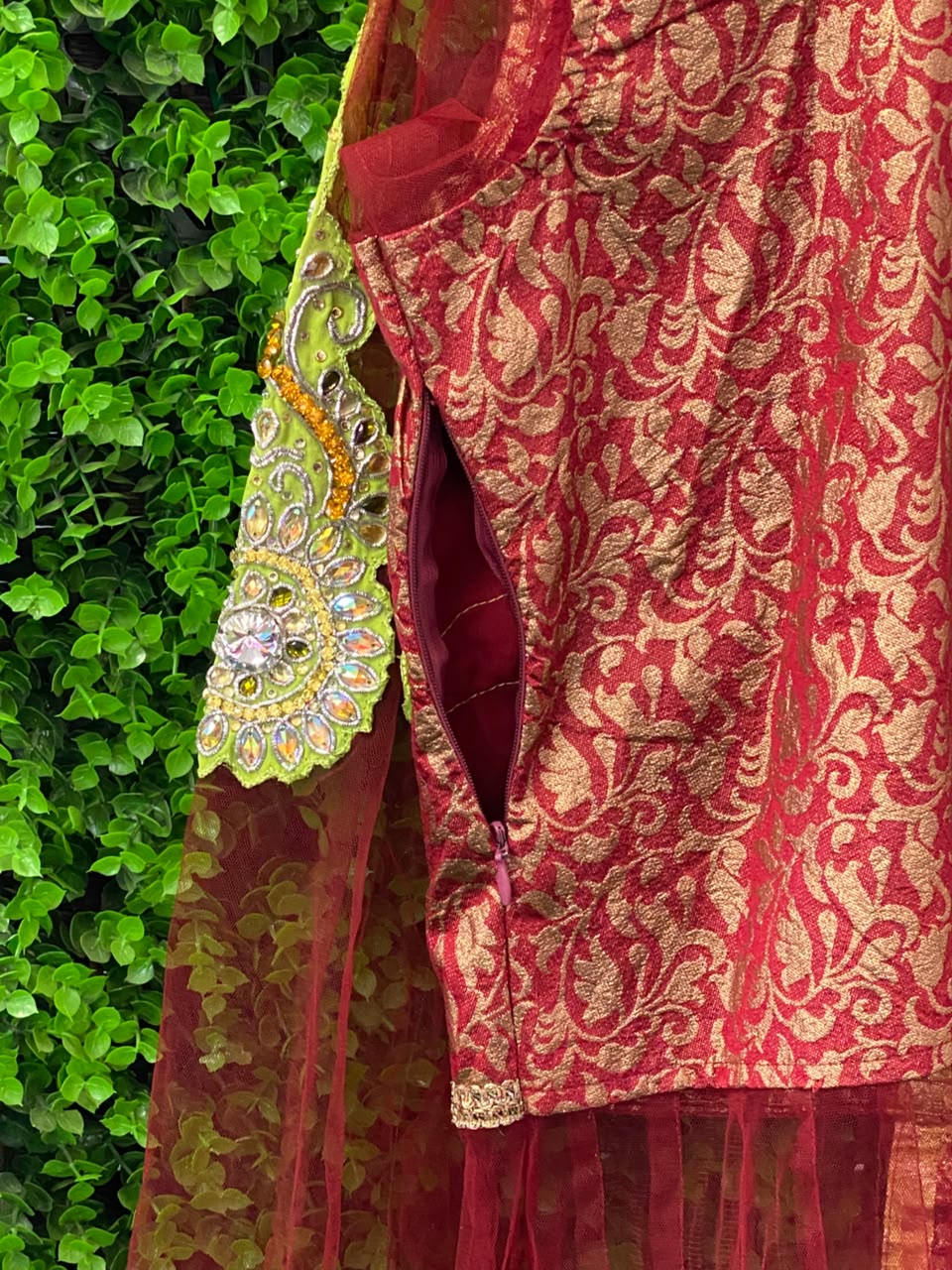 Burgundy & Gold Embroidered Traditional Maxi Dress