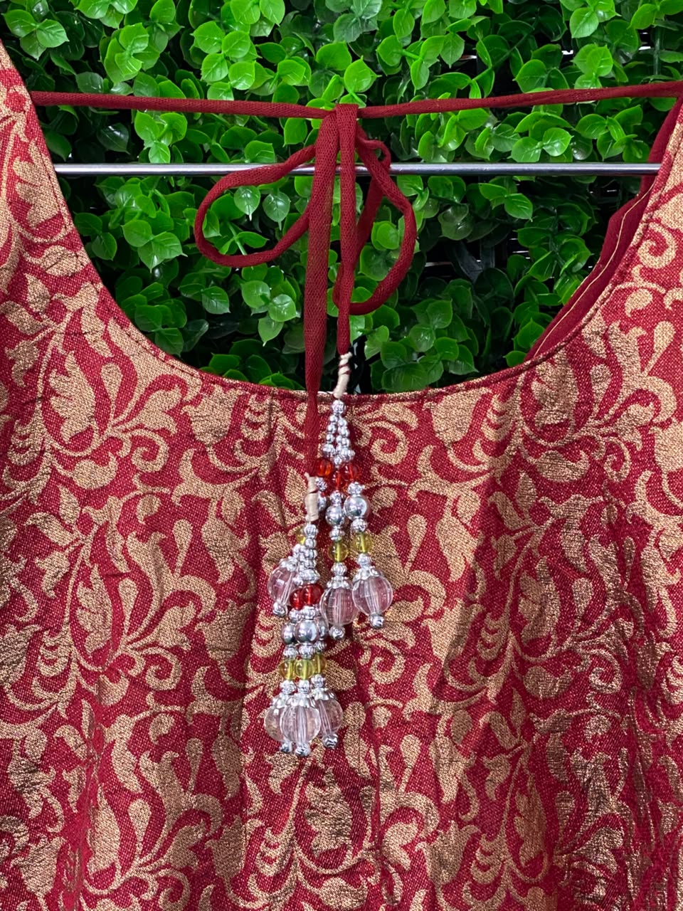 Burgundy & Gold Embroidered Traditional Maxi Dress