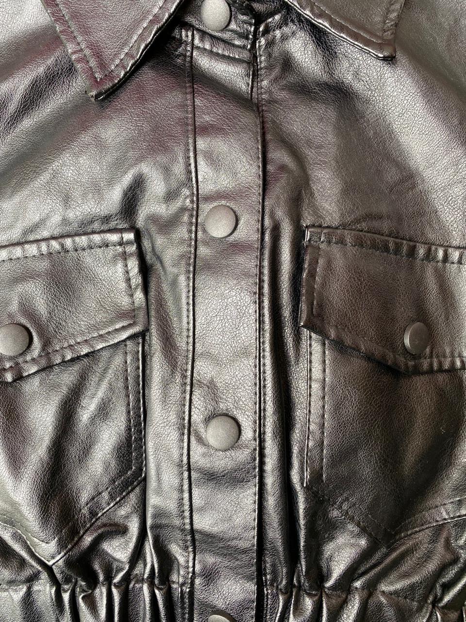 Black Faux Leather Peplum Jacket