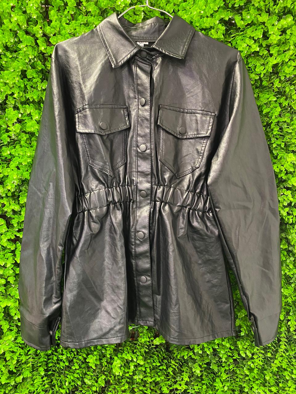 Black Faux Leather Peplum Jacket