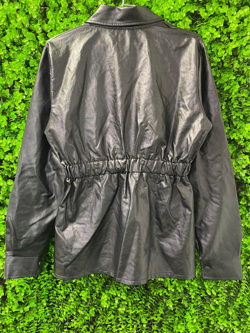 Black Faux Leather Peplum Jacket