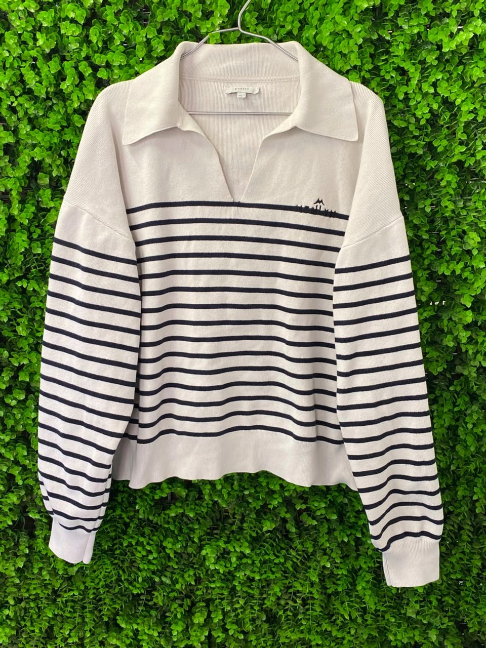 Ivory & Navy Stripe Collared Knit Sweater