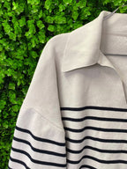 Ivory & Navy Stripe Collared Knit Sweater