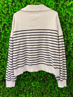 Ivory & Navy Stripe Collared Knit Sweater