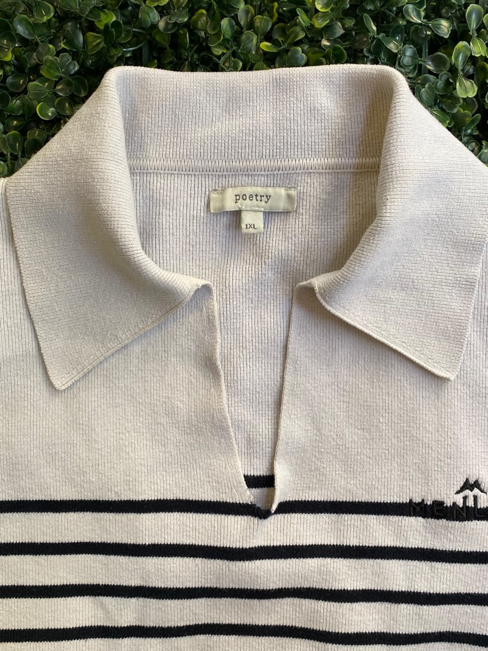 Ivory & Navy Stripe Collared Knit Sweater