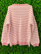 Blush & Ivory Chevron Knit V-Neck Sweater