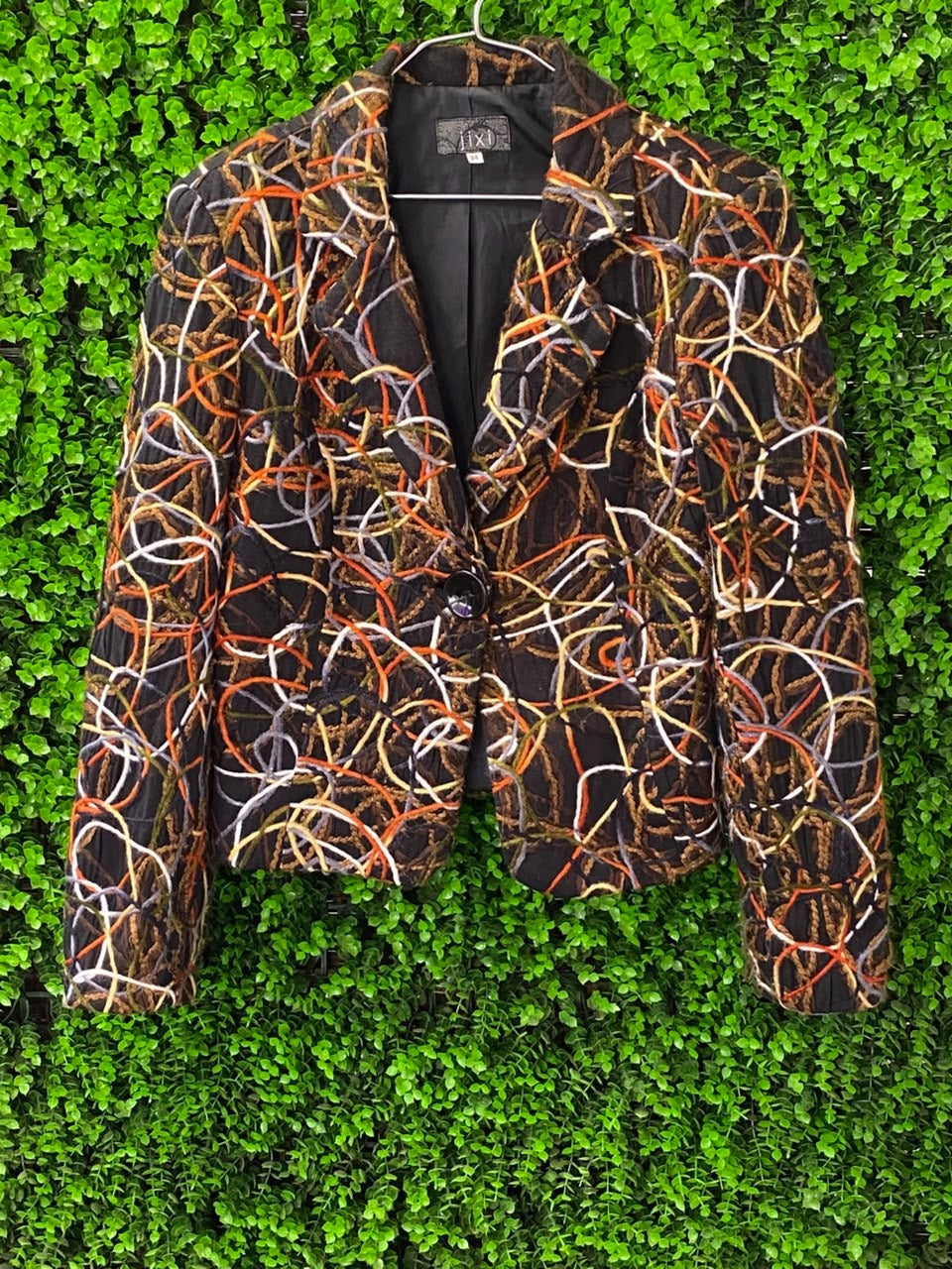 Black & Brown Abstract-Print Tailored Blazer