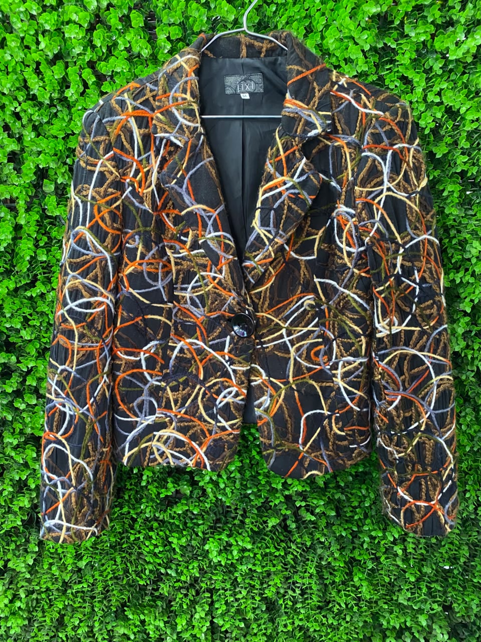 Black & Brown Abstract-Print Tailored Blazer