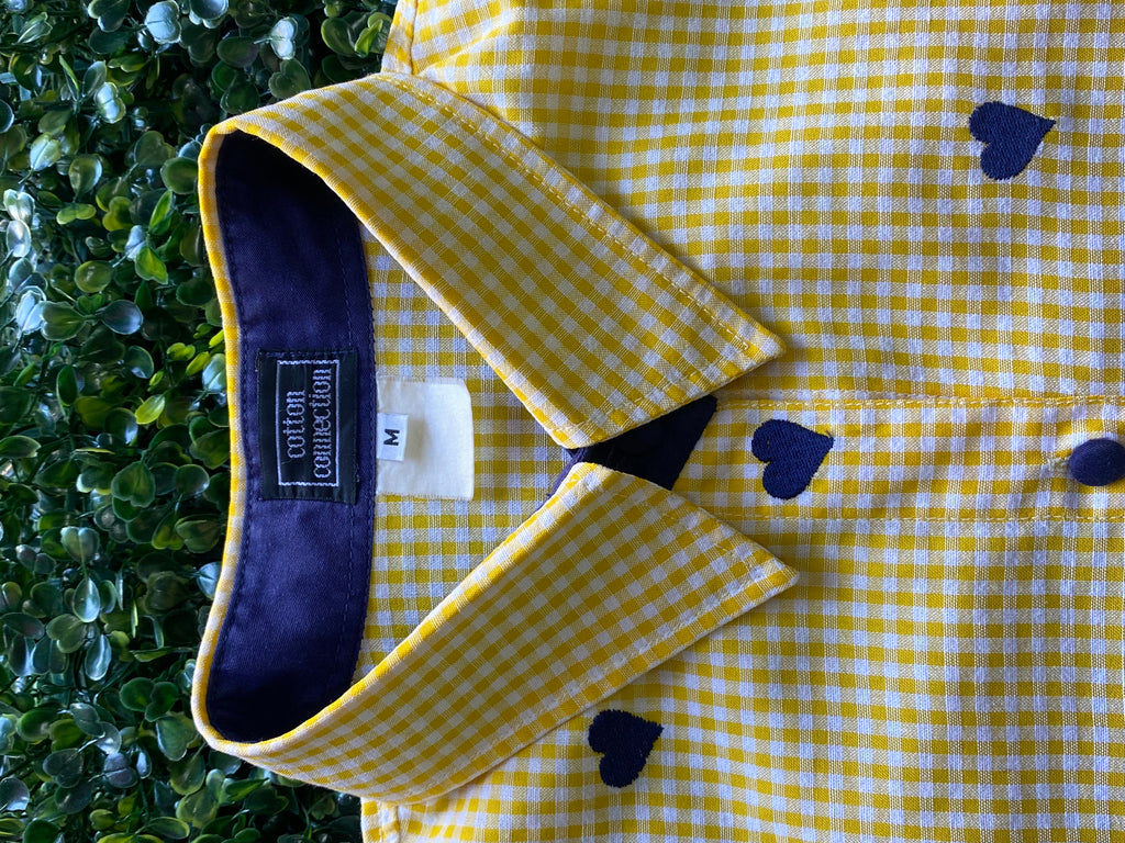 Cotton Connection Yellow Gingham Heart Print Blouse — brand