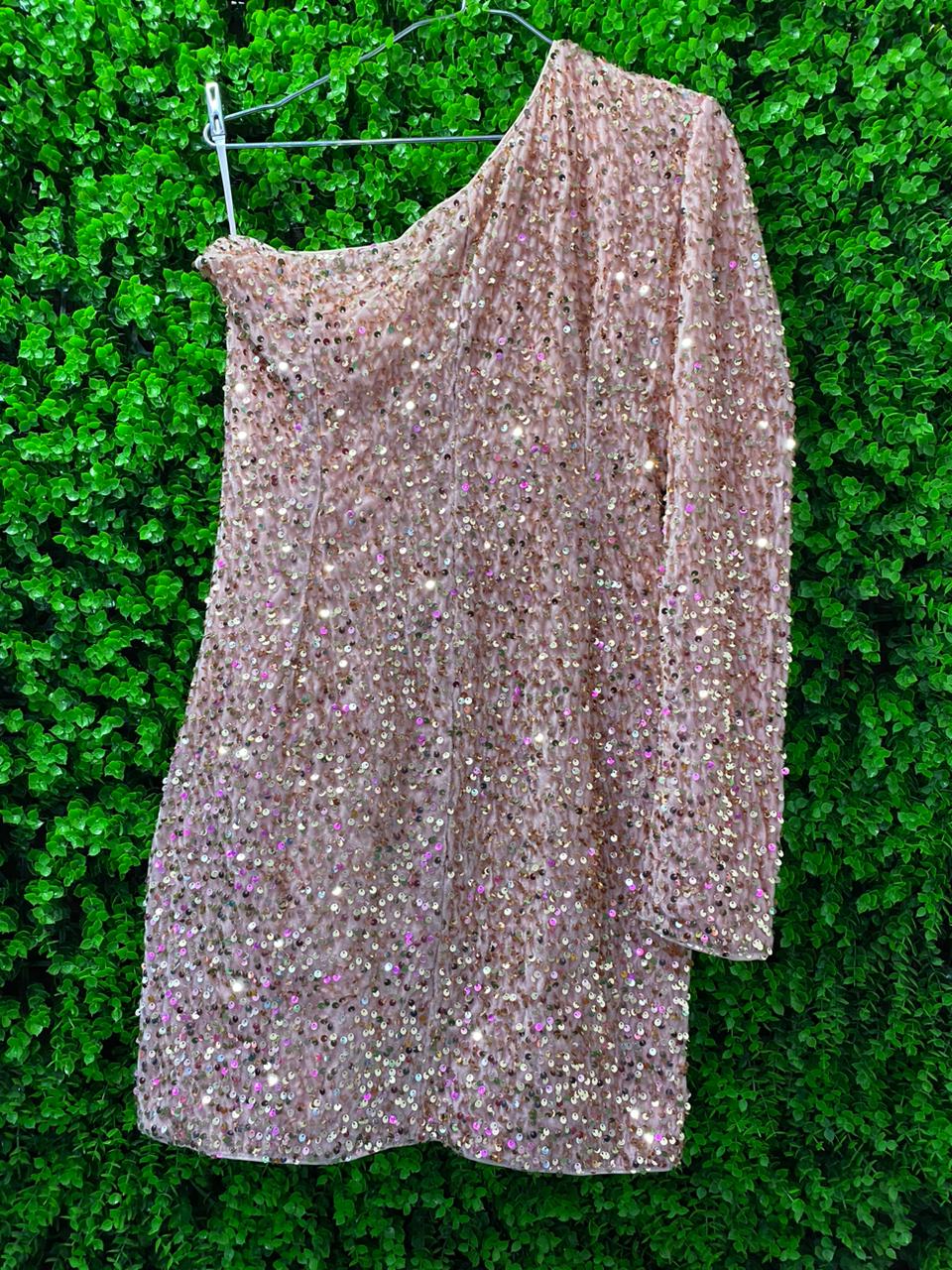 Blush Pink Sequin One-Shoulder Dress