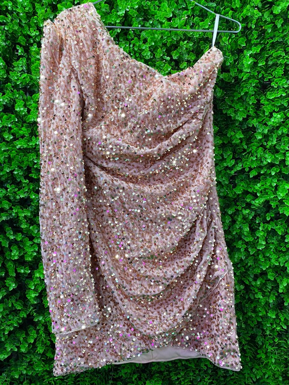 Blush Pink Sequin One-Shoulder Dress