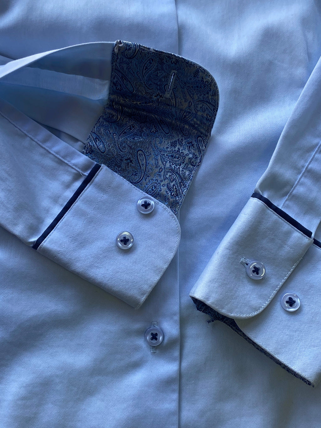 White Paisley-Trim Tailored Shirt — detail