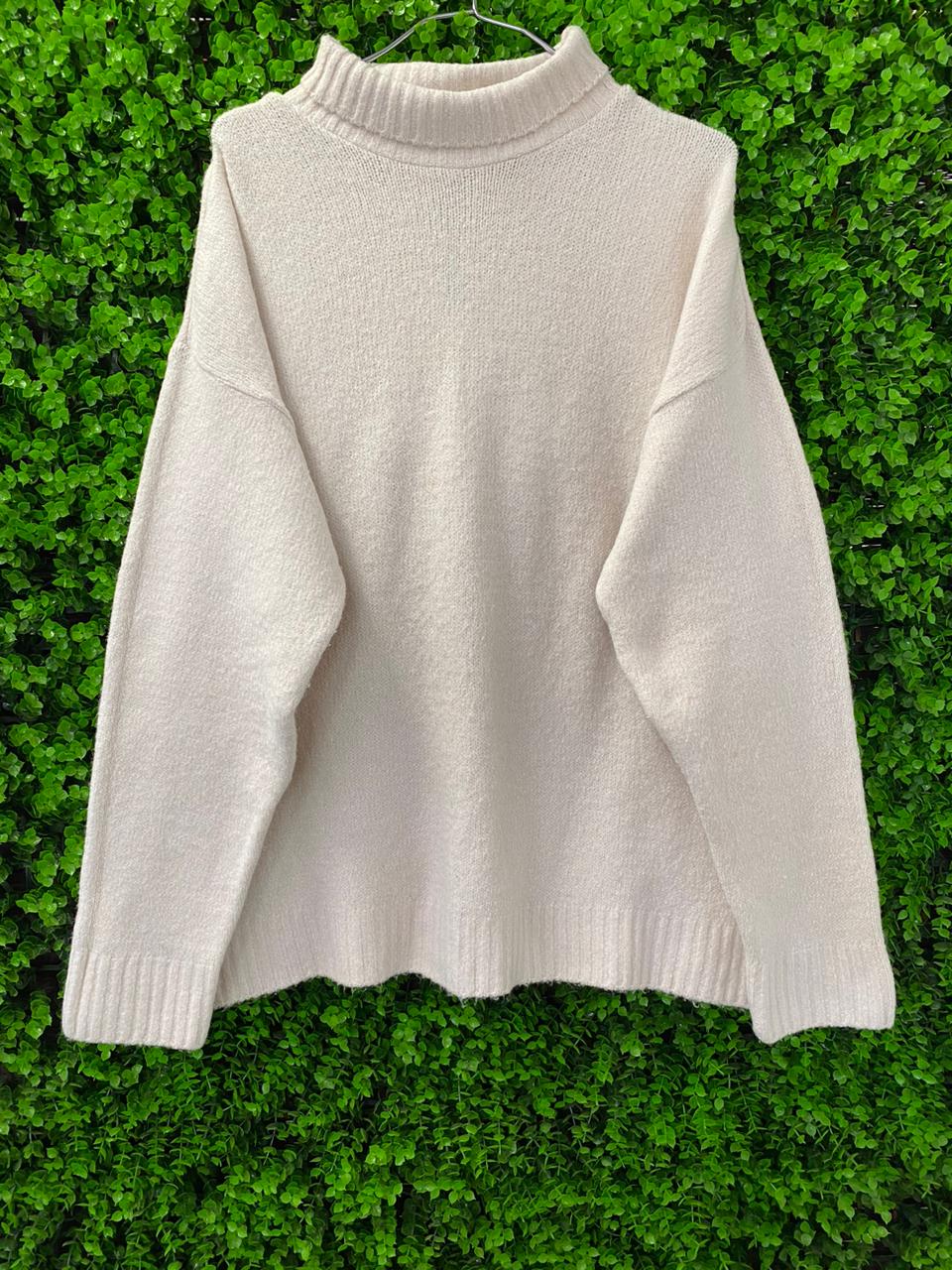 Superbalist Cream Oversized Mock-Neck Knit Pullover