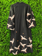 Black Crane Print Kimono Jacket