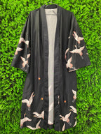 Black Crane Print Kimono Jacket
