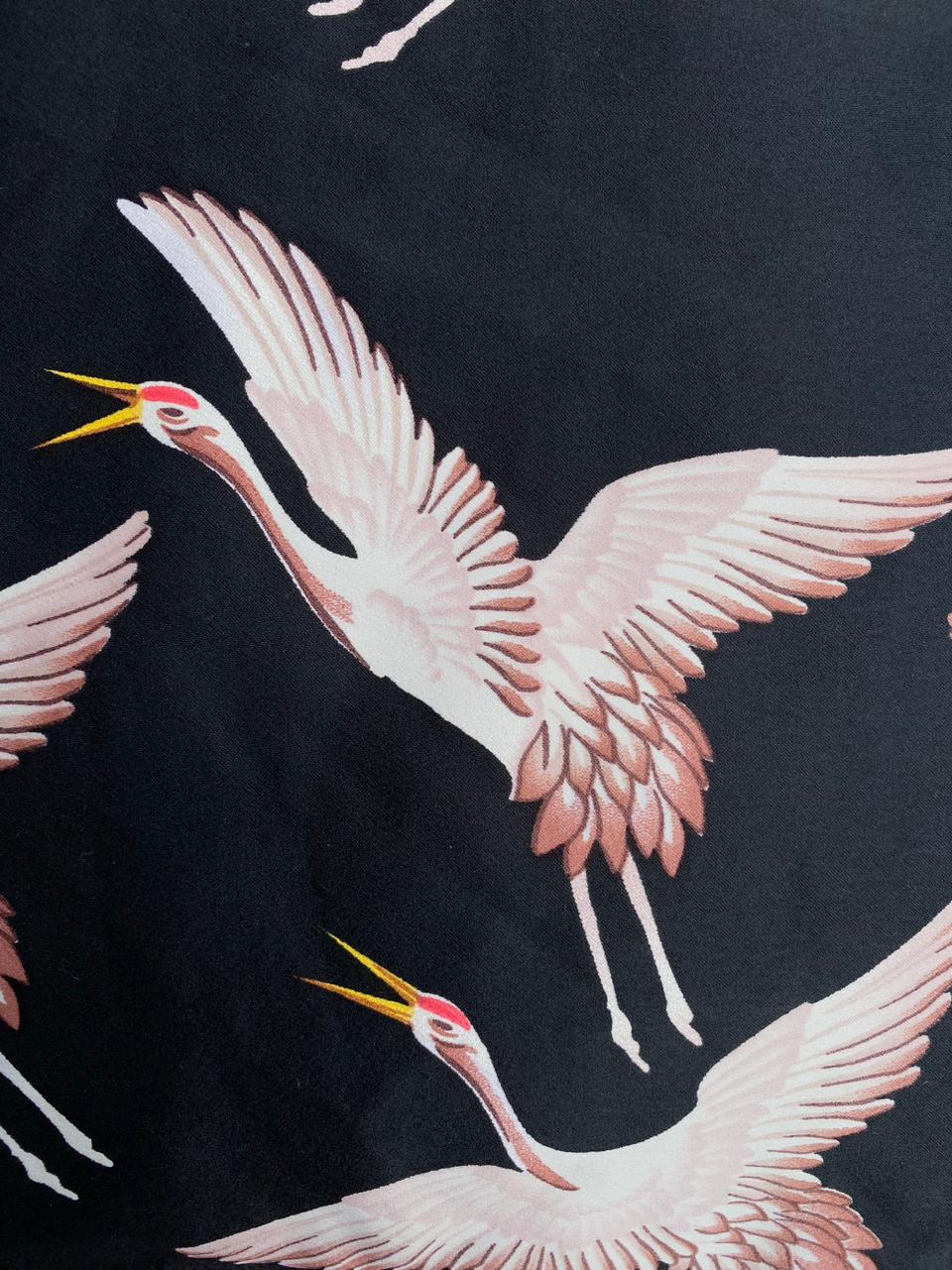 Black Crane Print Kimono Jacket