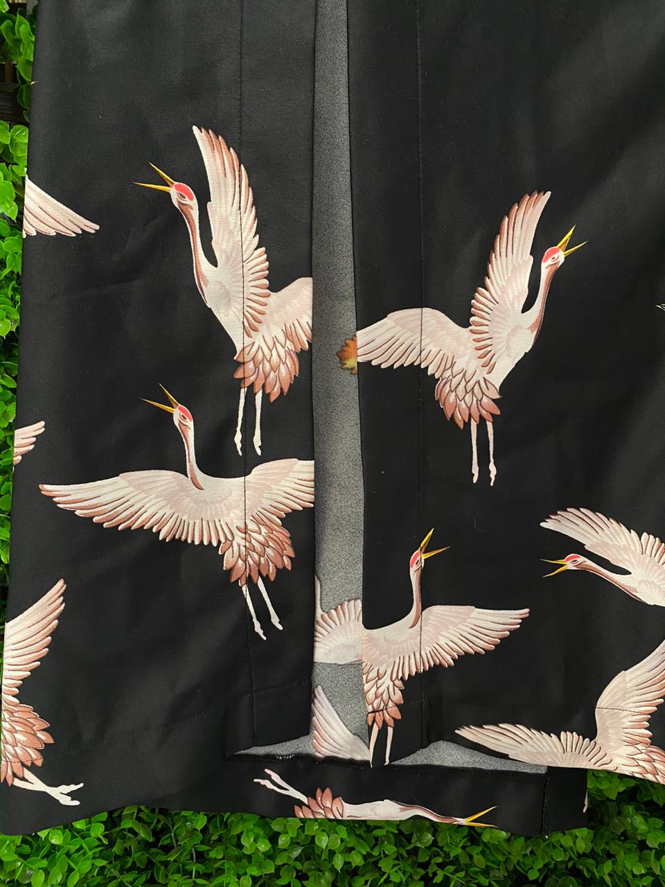Black Crane Print Kimono Jacket