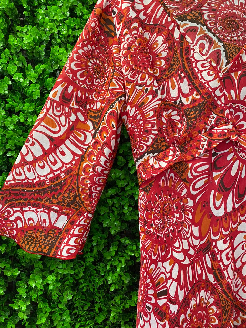 Red & White Retro Floral Flared Top