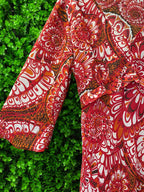 Red & White Retro Floral Flared Top