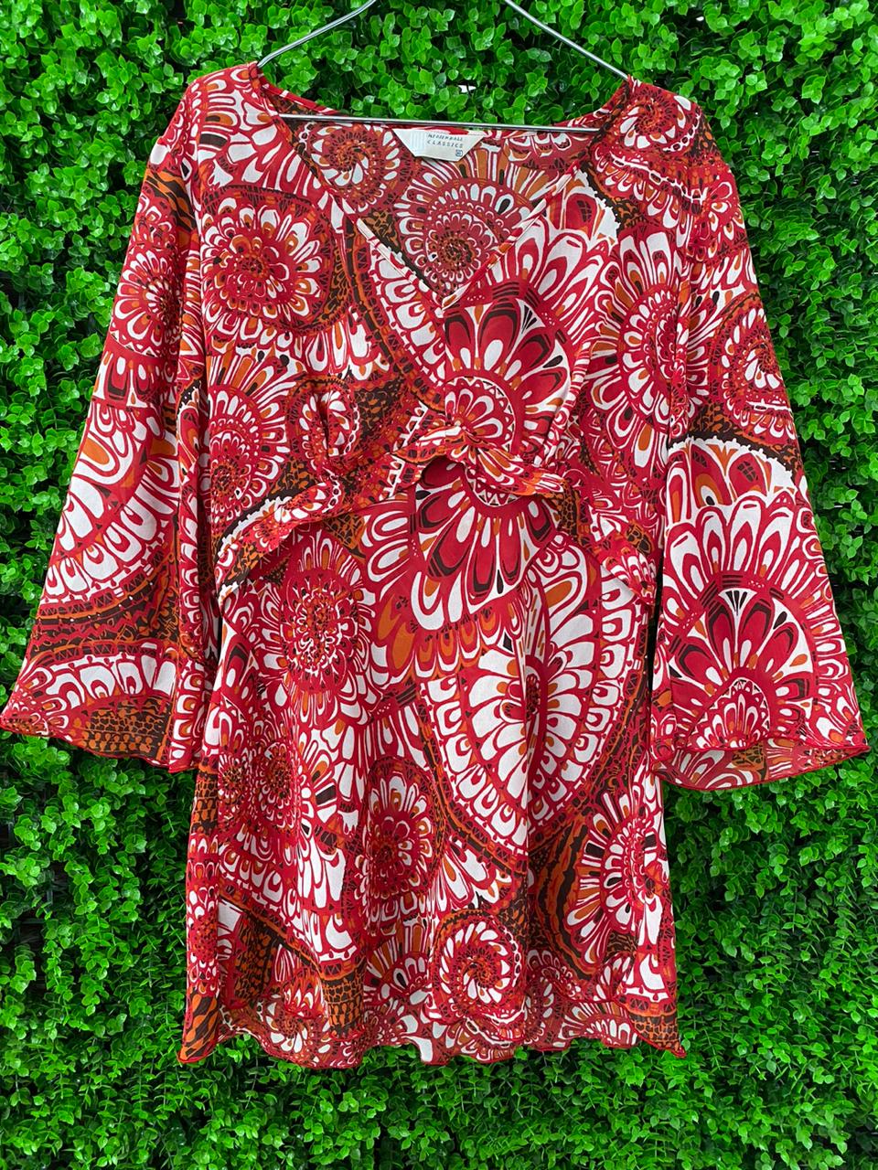 Red & White Retro Floral Flared Top