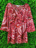 Red & White Retro Floral Flared Top
