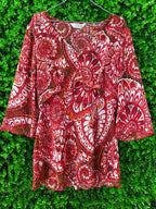 Red & White Retro Floral Flared Top