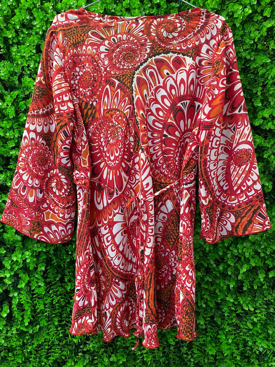 Red & White Retro Floral Flared Top