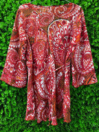 Red & White Retro Floral Flared Top