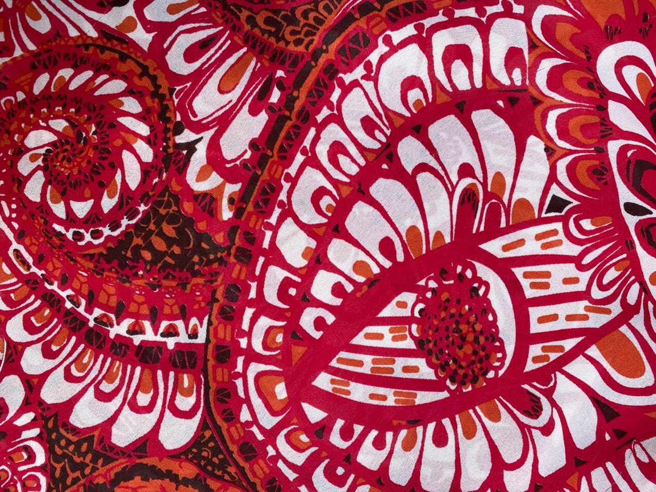 Red & White Retro Floral Flared Top