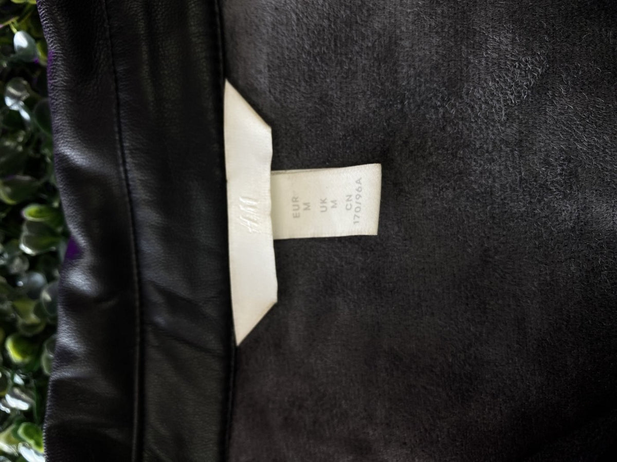 H&M Black Faux Leather Peplum Blouse — brand