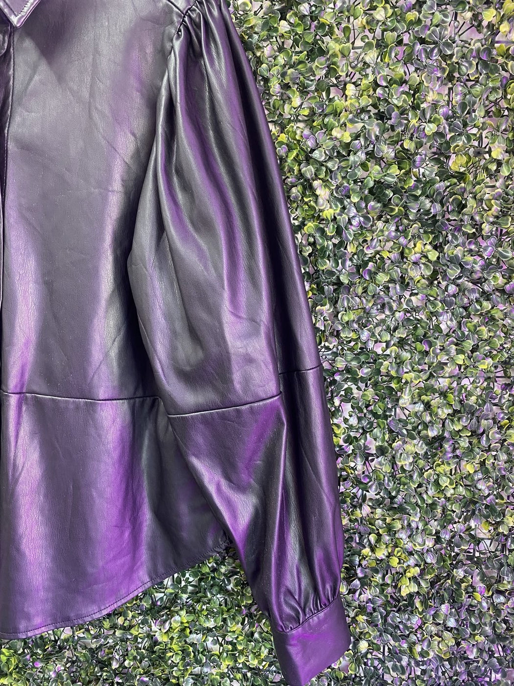 H&M Black Faux Leather Peplum Blouse — detail