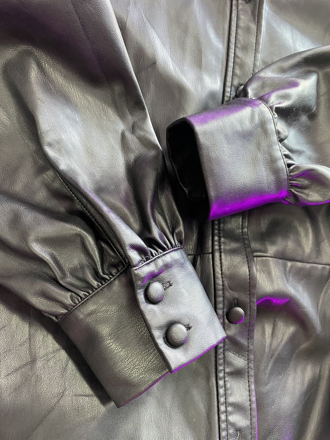 H&M Black Faux Leather Peplum Blouse — detail