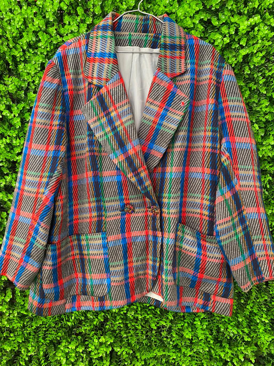 Bold Multicolour Plaid Cropped Jacket