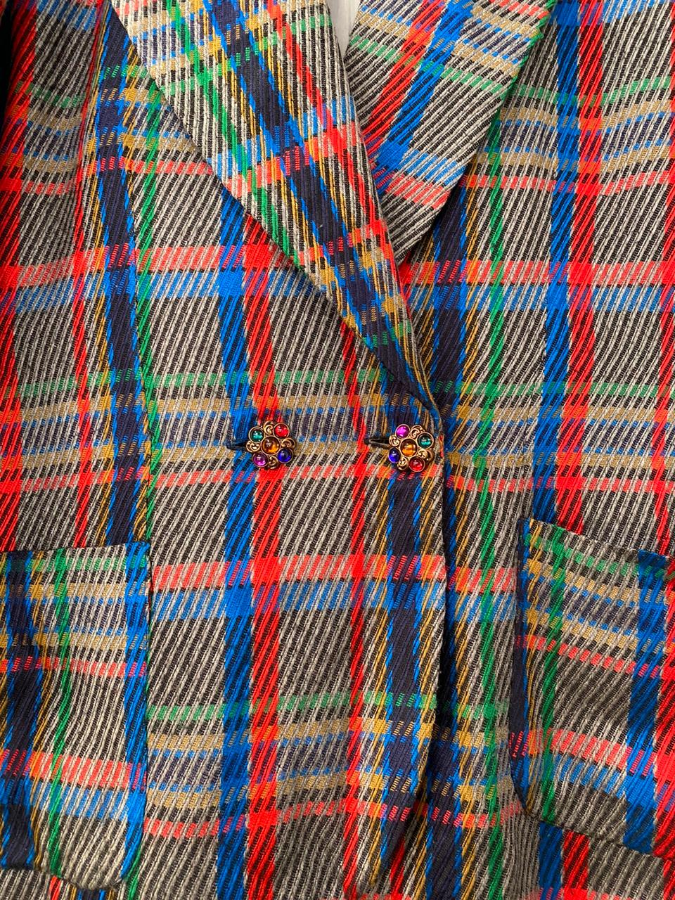 Bold Multicolour Plaid Cropped Jacket