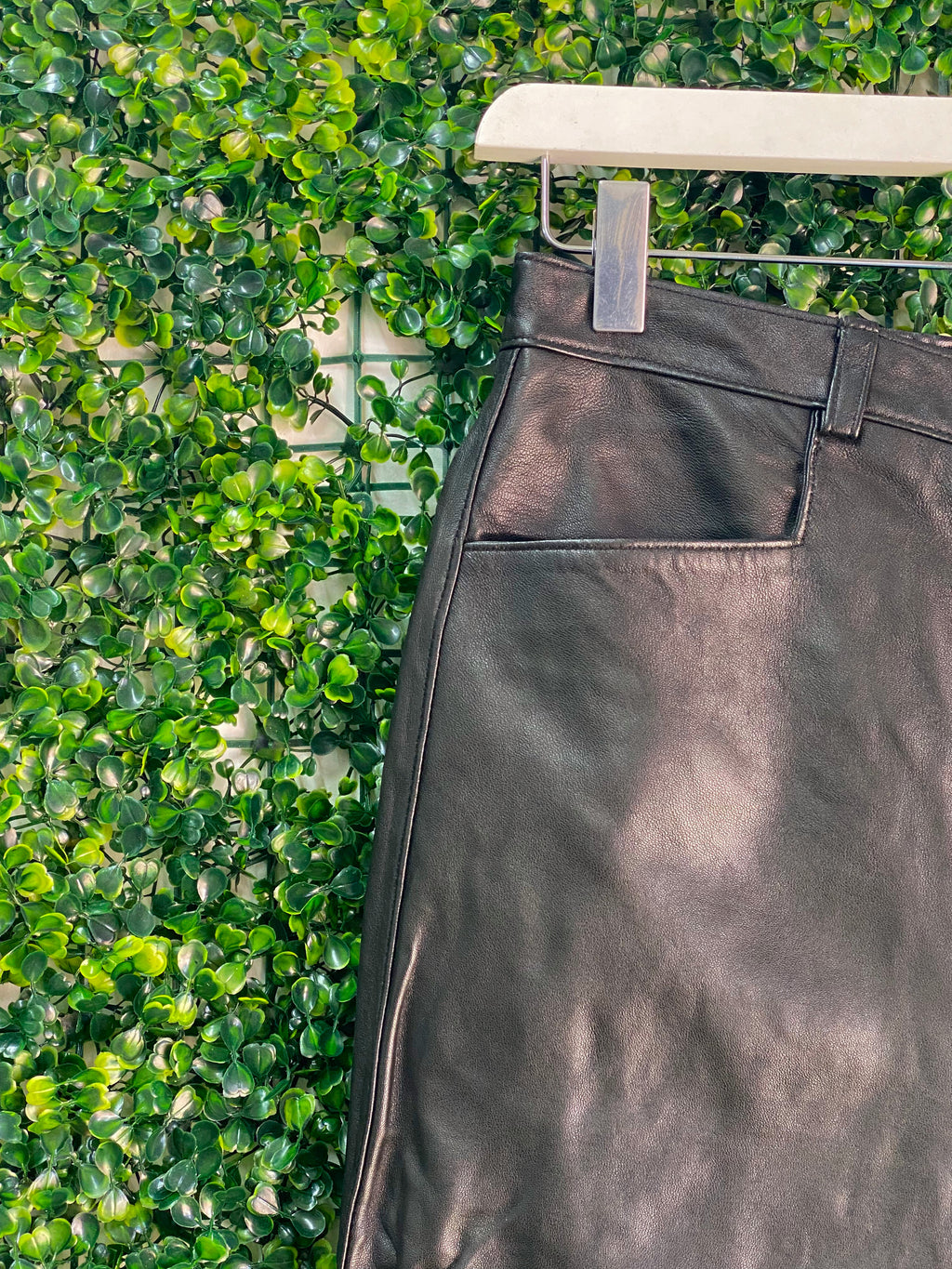 Black Valenti Leather Straight-Leg Trousers — detail