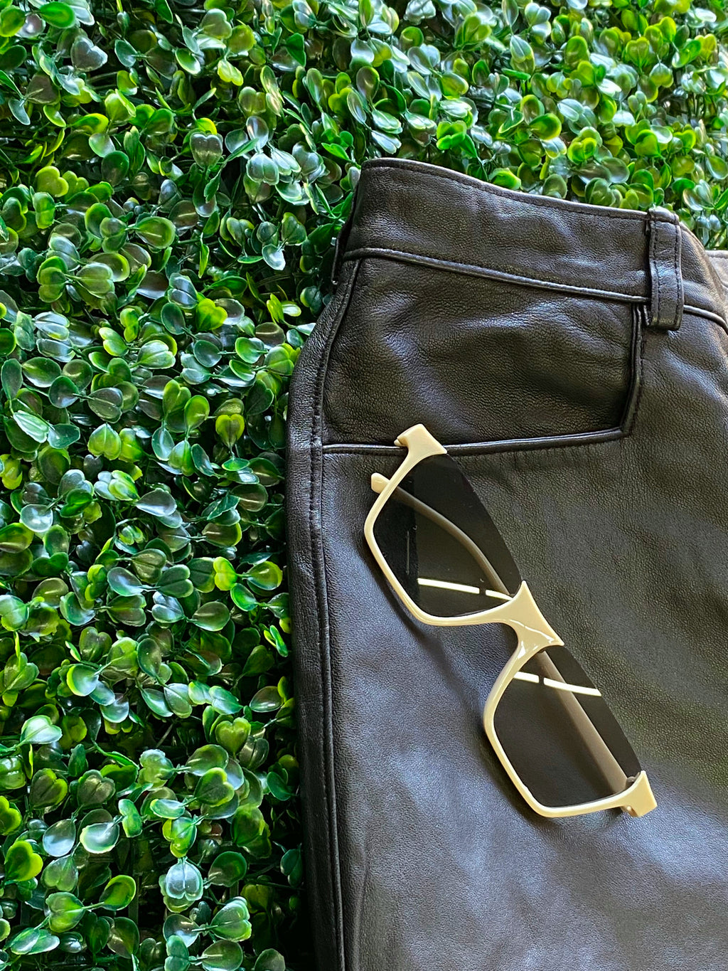 Black Valenti Leather Straight-Leg Trousers — detail