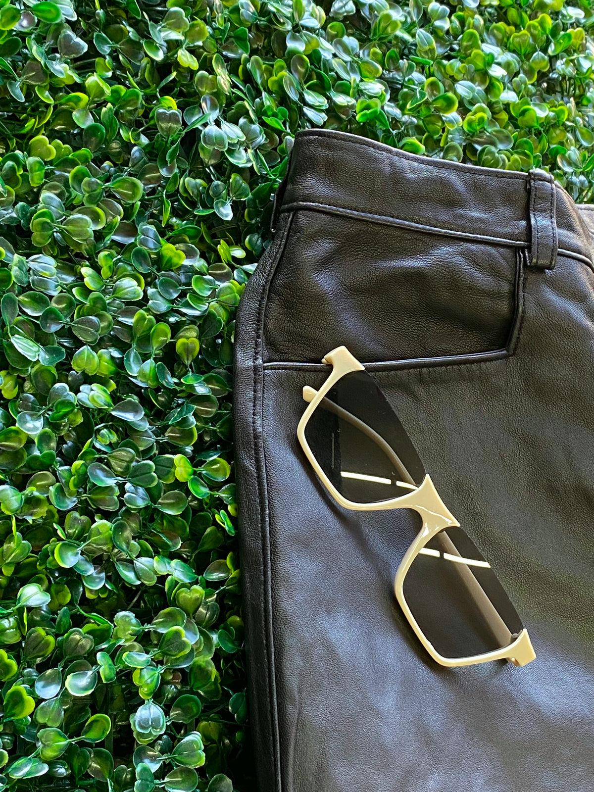 Black Valenti Leather Straight-Leg Trousers — detail