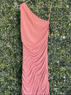 Zara Dusty Rose One-Shoulder Ruched Maxi Dress — back