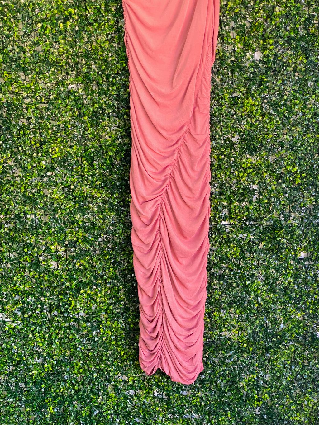 Zara Dusty Rose One-Shoulder Ruched Maxi Dress — detail