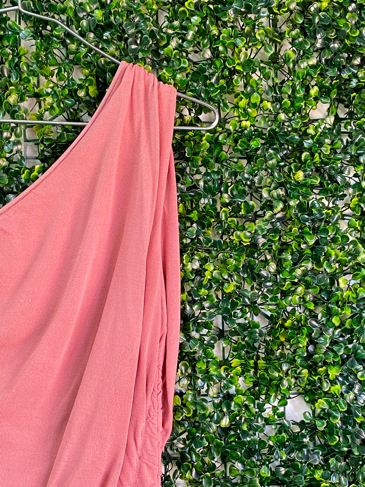 Zara Dusty Rose One-Shoulder Ruched Maxi Dress — detail